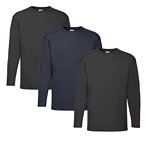 Fruit of the Loom Valueweight Long Sleeve T, Größe:M, Farbe:2 Schwarz + 1 Deep Navy + 1 HLKauf Notizblock von Fruit of the Loom