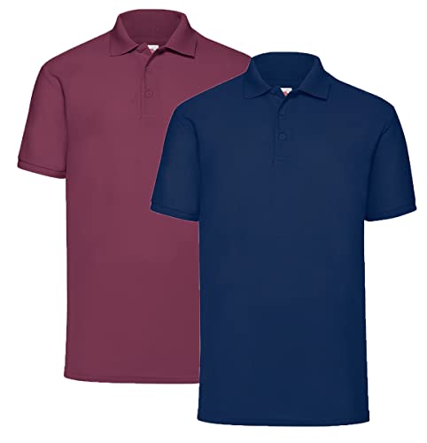 Fruit of the Loom kurzärmliges Polo-Shirt für Herren M L XL XXL 3XL 4XL 5XL auch Farbsets, 1x Burgund + 1x Navy + 1HL Kauf Notizblock, XXL von Fruit of the Loom