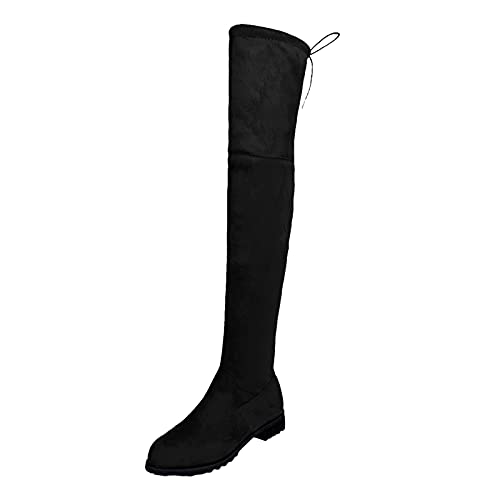 Fucouture Overknee-Stiefel für Damen, dicker Absatz, Oberschenkelhoch, zum Überziehen, niedriger Absatz, Schnürstiefel, schwarz, Winter, lang, modisch, kniehoch, hoch, Schwarz A, 39 EU von Fucouture