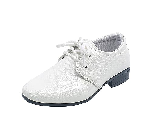 Fudaolee Anzugschuhe Leder Jungen Schnürhalbschuhe Klassische Oxford Derby Halbschuhe Kinder Slip On Lederschuhe Brogue Hochzeit Schuhe Elegant Uniformschuhe Weiche Mokassins Weiß 27 EU=28 CN von Fudaolee