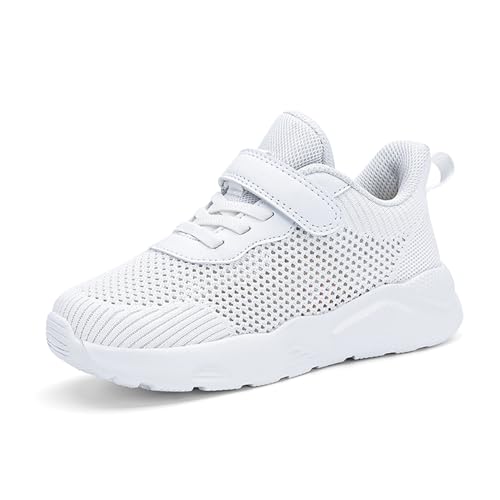 Fudaolee Unisex Kinder Turnschuhe Jungen Sportschuhe Atmungsaktiv Laufschuhe Mädchen Leichtgewicht Sneaker rutschfest Hallenschuhe Freizeit Fitnessschuhe A-Weiß 27 EU=28 CN von Fudaolee