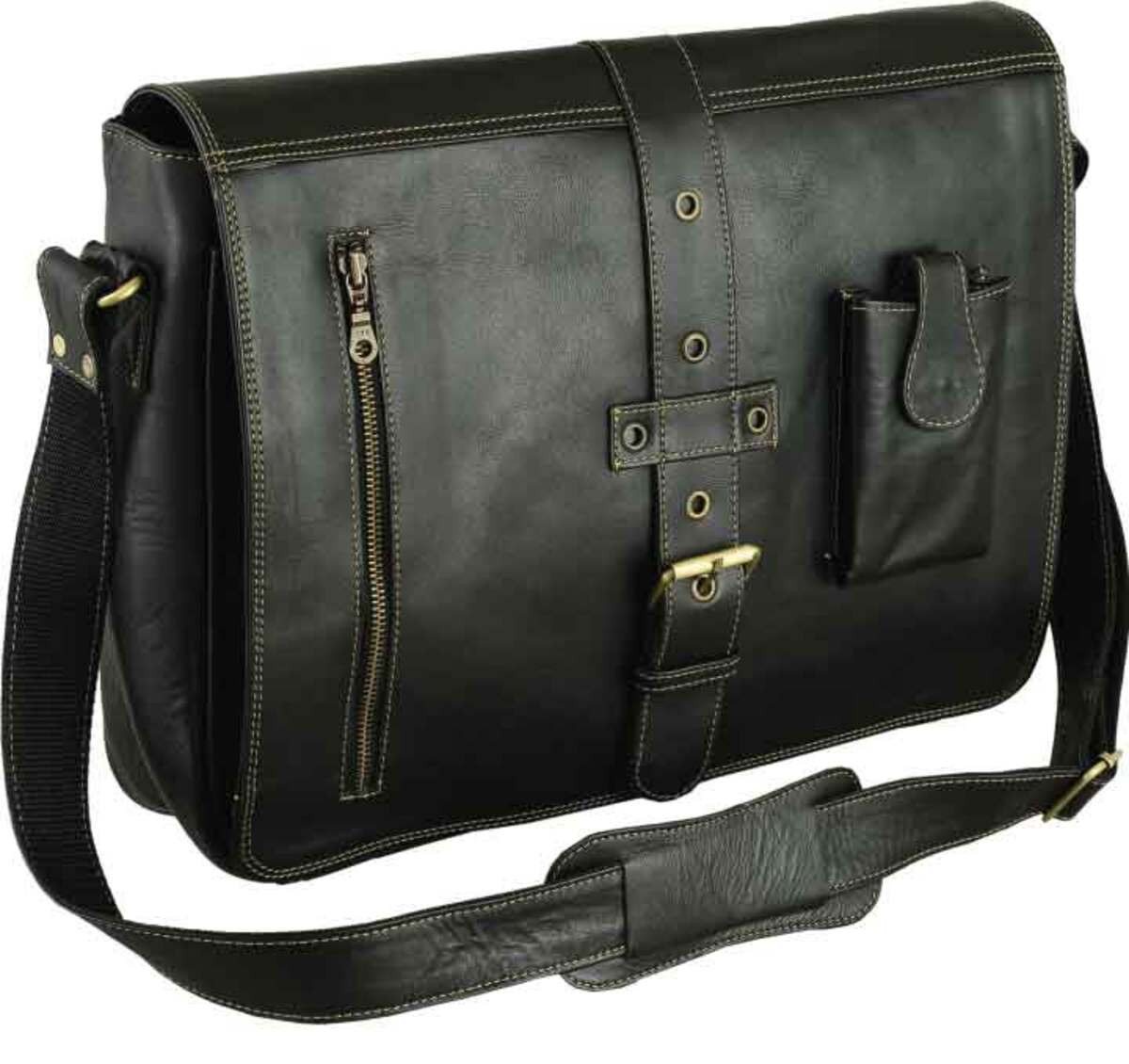 Fuente Leather Wears Laptoptasche Herren Aktentasche Umhängetasche Rindleder Schwarz von Fuente Leather Wears