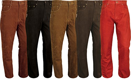 Lederjeans Herren Damen- Lederhose lang Herren echtes Nubuk Leder Fuente Motorrad Biker Jagd REIT Trachten Lederhose 5 Farben von Fuente Leather Wears