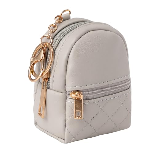 Mini-Rucksack, Schlüsselanhänger, niedliche Kosmetiktasche für Damen, PU-Leder, Make-up-Tasche, Schlüsseltasche, Lippenstift-Tasche, Kartenhalter, Datenkabel, Organizer, Reißverschlusstasche, grau Mini-Rucksack, Schlüsselanhänger, niedliche Kosmetiktasche für Damen, PU-Leder, Make-up-Tasche, Schlüsseltasche, Lippenstift-Tasche, Kartenhalter, Datenkabel, Organizer, Reißverschlusstasche, grau von Fufumin
