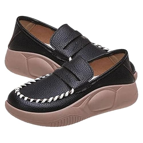 Fukamou Damen-Loafer zum Fahren, klobige Slipper für Damen - Elegante Plateau-Loafer mit weicher Sohle - Damen-Leder-Loafer mit weichen Sohlen, korrigierende weiche Lederschuhe für Arbeit, Partys, von Fukamou