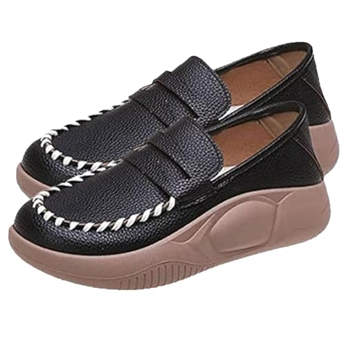 Fukamou Damen-Loafer zum Fahren, klobige Slipper für Damen | Plateau-Loafer-Schuhe für Damen | Damen-Leder-Loafer mit weichen Sohlen, korrigierende weiche Lederschuhe für Arbeit, Partys, Reisen von Fukamou