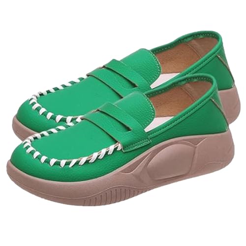 Fukamou Grobstrick-Loafer,Penny-Loafer für Damen - Elegante Plateau-Loafer mit weicher Sohle,Weit geschnittene Mokassins zum Fahren, Leder-Loafer für Arbeit, Shopping, Partys, Reisen von Fukamou