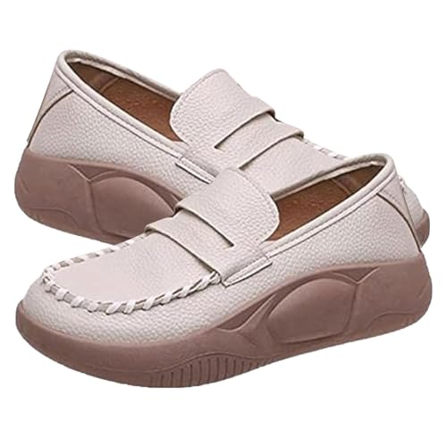 Fukamou Penny-Loafer für Damen,Penny-Loafer für Damen,Klobige Slip-On-Freizeitschuhe - Damen-Ledermokassins aus weichem Leder mit breiter Passform für Shopping, Sport, Reisen, Partys von Fukamou