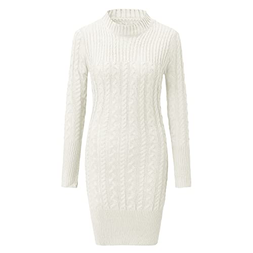 Damen Strickkleider Kurz Winter Zopfmuster Elegant Langarm Mini A Linie Sexy Strickpullover Kleid Pulloverkleid Winterkleid von Fulidngzg