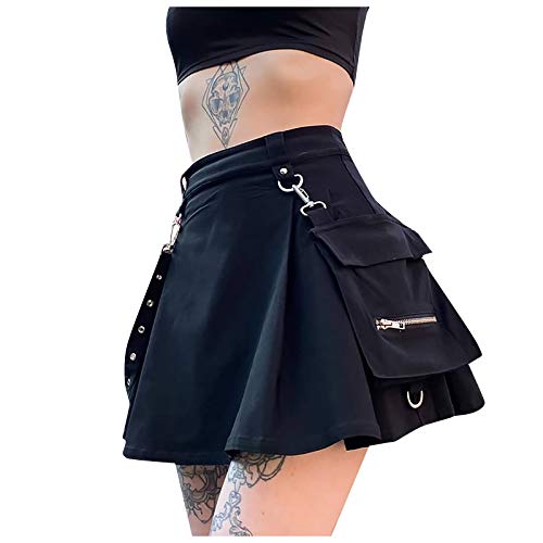 Festival Outfit Damen: Knielang Mittelalter Kleidung Festival Outfit Curvy Modern Gothic Rock Cosplay Steampunk Rave Outfit High Waist Party Trachtenrock Fransen Western Lederrock von Fulidngzg