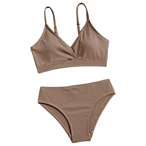 Fulidngzg Bikini Teenager Mädchen 14 Jahre Zweiteilige mit Triangel Bikinihose Set Bedruckte Sportlich Badeanzug Rüschen Push Up mit Shorts Badeanzüge Tankini Bikinioberteil für Mädchen 2-14 Jahre von Fulidngzg