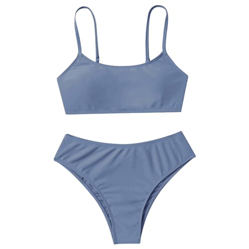 Fulidngzg Bikini Teenager Mädchen 14 Jahre Zweiteilige mit Triangel Bikinihose Set Bedruckte Sportlich Badeanzug Rüschen Push Up mit Shorts Badeanzüge Tankini Bikinioberteil für Mädchen 2-14 Jahre von Fulidngzg