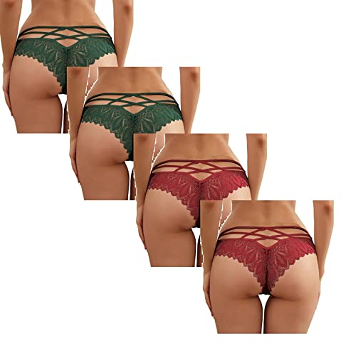 Fulidngzg Damen Strings Mehrpack Übergrössen Spitze 4er Pack Bequem Brazilian Sexy Transparent Slip Erotisch Hipster Große Größen String Tanga Unterwäsche von Fulidngzg