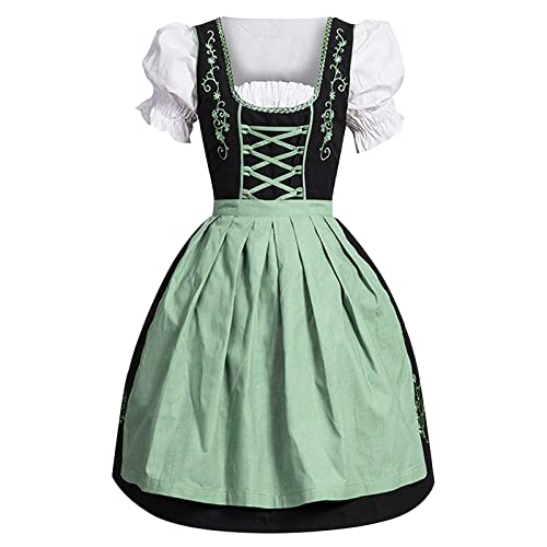 Fulidngzg Dirndl für Damen Grün Oktoberfest Kurz Dirndl Abschlussballkleid Modern Trachten für Mädchen Dirndlkleid Trachtenrock Festlich Hochgeschlossen Rockabilly Trachtenkleid Trachtenmode von Fulidngzg