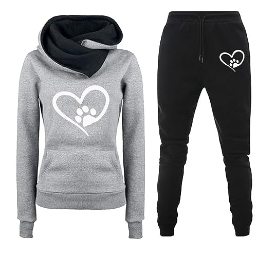 Fulidngzg Heartbeat Jogginganzug Damen Herbst Winter Gefütterte 2 Teiler Jogginganzug Hoodie Kuschelig Freizeit Sportanzug Hausanzug Elegant Y2K 2023 Trainingsanzug Große Größen Fitness Zweiteiler von Fulidngzg