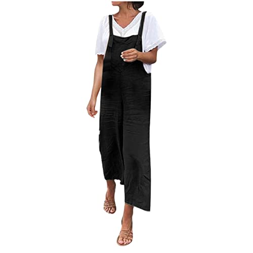 Fulidngzg Jumpsuit Damen Sommer Lang Schwarz Overall Arbeitslatzhose Sportlich Jumper Hosenanzug Einteiler Latzkleid Latzhose Große Größen Weitem Bein Arbeitshose Lässiger Sommerhose Gartenhose von Fulidngzg