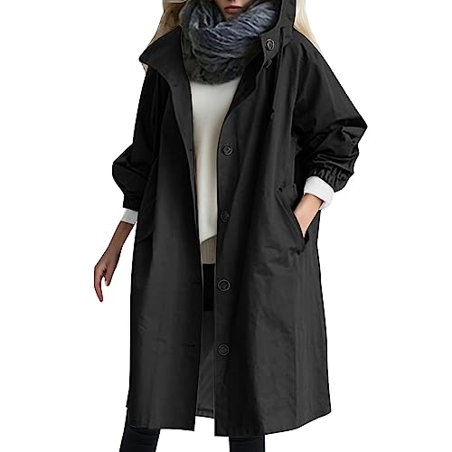 Fulidngzg Mantel Damen Elegant Oversize mit Kapuze Frühlingsmantel Übergangsjacke Elegant Leicht Frühlingsjacke Trenchcoat Lang Übergang Übergangsmantel Mantel Tailliert Vintage Long Coat Longjacke von Fulidngzg