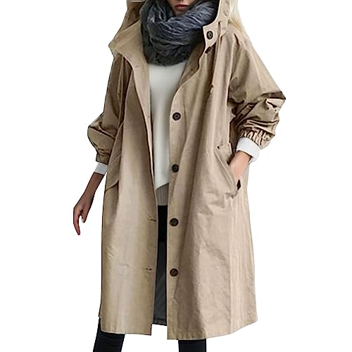 Fulidngzg Mantel Frühling Damen Oversize mit Kapuze Übergangsmantel Frühlingsmantel Vintage Lang Trenchcoat Damenmantel Beige Übergang Jacke Sommermantel Frühling Elegant Frühjahrsjacke Trench Coat von Fulidngzg