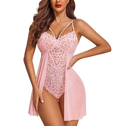 Fulidngzg Negligee Damen Sexy Große Größe, Kurz Body Dessous Durchsichtige Corsage Erotische Unterwäsche Ouvert Sommer Reizwäsche Outfit Mollig Spitze Curvy Unterkleid Cosplay Nachtkleid Nachthemd von Fulidngzg