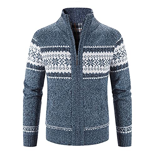 Fulidngzg Strickfleecejacke Herren: mit Kragen Strick Fleecejacke Cardigan Ohne Kapuze Oktoberfest Trachtenjacke mit Reissverschluss Norweger Schwarz Sweatjacke Übergrößen Wolle Trachtenstrickjacke von Fulidngzg