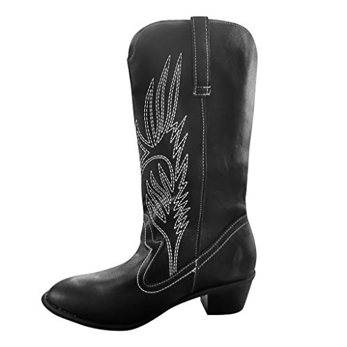 Fulidngzg Western Boots Damen, Biker Hohe Cowboystiefel Boots Cowboy Weiter Schaft Stiefel Motorrad Festival Westernstiefel Elegant mit Absatz Stiefeletten Leder Western Ankle Reitstiefel von Fulidngzg