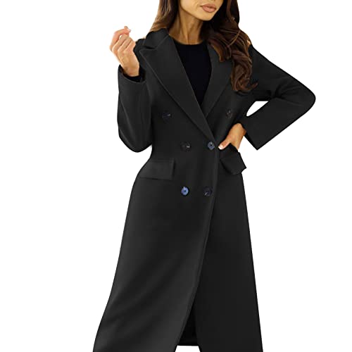 Wollmantel Damen Winter Lang Elegant Wollmantel Trenchcoat Wolle A-Linie Wintermantel Übergangsjacke Leicht Dufflecoat Übergangsmantel Warm Winterparka Winterjacke Wolljacke von Fulidngzg