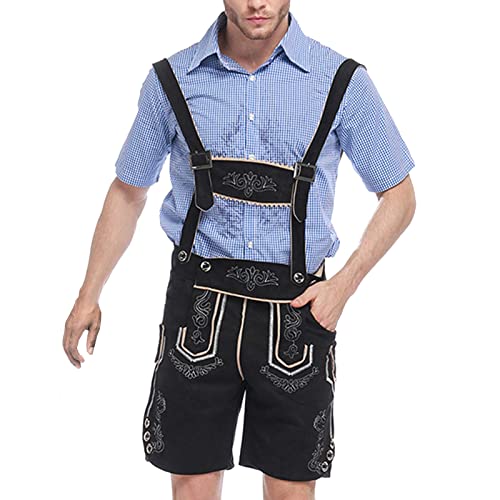 Kurze Lederhose Herren Schwarz Jogginghose Traditionelle Vintage Devito Outfit Tracht mit Träger Trachtenlederhose Lederhosenoptik Oktoberfest Trachtenhose Komplett Lederhose Trachtenset von Fulidngzg