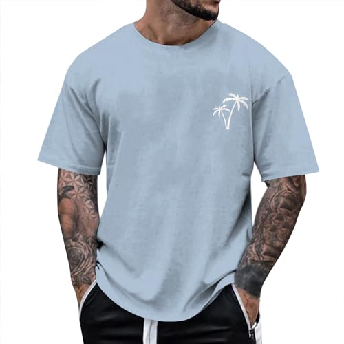 Oversized Tshirt Herren Kurzarm Palm Tree Gym Shirt Baggy Baumwolle Streetwear Basic Tshirt XXL Palm Tree Tshirt Longshirt Große Größen Basketball Shirt Sport Tshirts von Fulidngzg