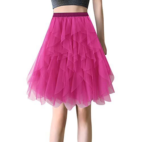 Petticoat Damen Übergröße Erwachsene Festival Tulle Skirt Petticoat Rockabilly Karneval Unterrock Tütü Vintage Elegant Fee Kostüm Tüllrock Rosa Gummizug Ballettrock Mini Rock von Fulidngzg