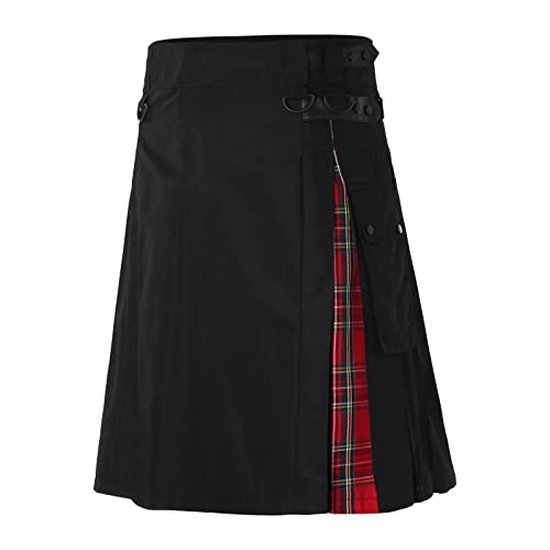 Schottenrock Herren Karierter Party Taschenröcke Schottischer Mode Schottland Rock Faltenrock mittelalterliche mit Taschen Gothic Schottenrock Punk Traditioneller Kurzer Kilt von Fulidngzg