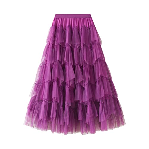 Tüllrock Rosa Damen Festival Tulle Skirt Gelb Erwachsene Tüll Rock Tütü Karneval Lang Unterrock Mini Rock Pettycode Vintage Petticoat Rockabilly Durchsichtig Bunt Ballettrock von Fulidngzg