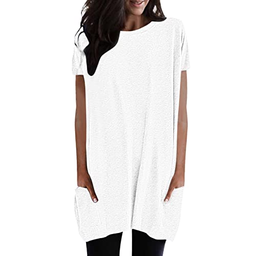 Fulidngzg Tunika Damen Sommer Lässig Übergröße T Shirt Sommer Locker Elegant Longbluse Große Größen Kurzarm Lang Tshirt Curvy Oversize Einfarbig Longshirt Bequem Sexy Tunika Sommerbluse von Fulidngzg