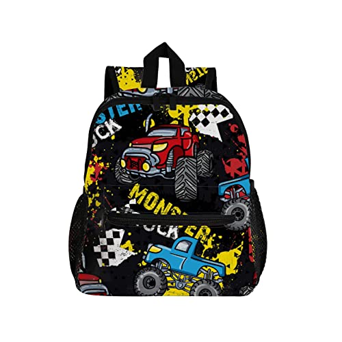 Fuliko Kawaii Rucksack Kinder mit Fach, 14 Zoll Spielzeugauto Schwarz Schulranzen Leicht Kindergartenrucksack Mädchen Jungen 3-8 Jahren, Lässig Kinderrucksack Schulrucksack Daypacks von Fuliko