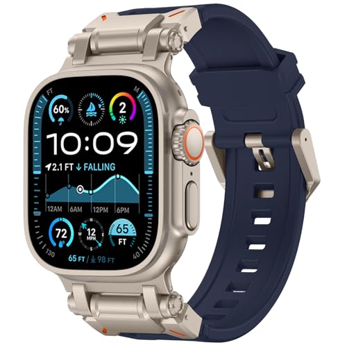 FULLIFE Silikon-Armband für Apple Watch Ultra, Apple Watch Ultra 2, 49 mm, für Herren, Silikon-Gummibänder für Serie 9/8/SE2/7/6/SE/5/4/3/2/1, 45 mm, 44 mm, 42 mm, Edelstahl-Metall-Anschlussband von Fullife