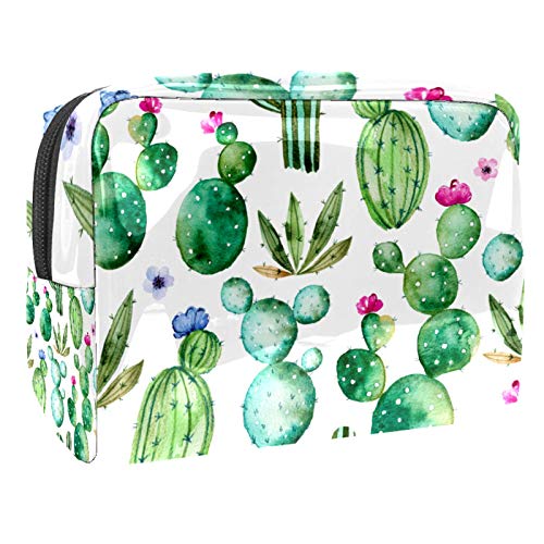 Kleine Make-up-Tasche, Reise-Kosmetiktasche für Damen und Mädchen, wasserdicht, tragbar, Kulturbeutel, tägliche Aufbewahrung, Organizer, Aquarell-Kaktus von FunHOMEs