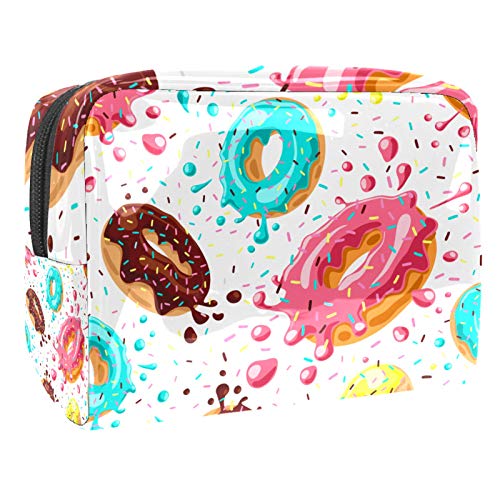 Kleine Make-up-Tasche, Reise-Kosmetiktasche für Damen und Mädchen, wasserdicht, tragbar, Kulturbeutel, tägliche Aufbewahrung, Organizer, Donut-Muster von FunHOMEs