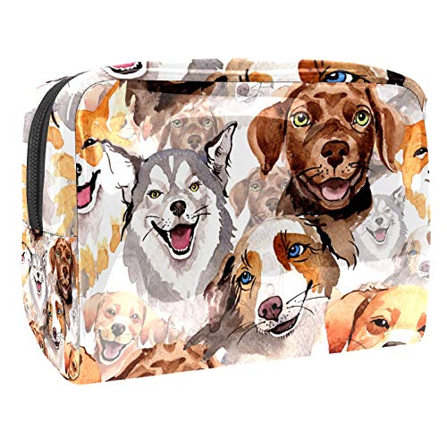 Kleine Make-up-Tasche, Reise-Kosmetiktasche für Damen und Mädchen, wasserdicht, tragbar, Kulturbeutel, tägliche Aufbewahrung, Organizer, Hund, Wildtiere, Aquarellmuster von FunHOMEs