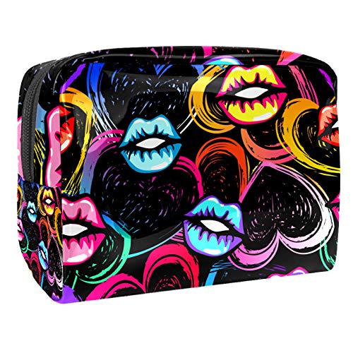 Kleine Make-up-Tasche, Reise-Kosmetiktasche für Damen und Mädchen, wasserdicht, tragbar, Kulturbeutel, tägliche Aufbewahrung, Organizer, Lippen und Herzen, Pop-Art von FunHOMEs