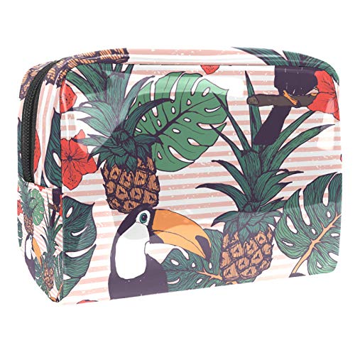 Kleine Make-up-Tasche, Reise-Kosmetiktasche für Damen und Mädchen, wasserdicht, tragbar, Kulturbeutel, tägliche Aufbewahrung, Organizer, Tukane, Ananas und tropische Blätter von FunHOMEs