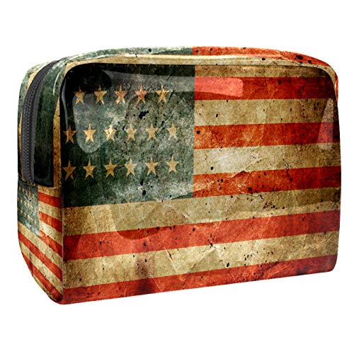 Kleine Make-up-Tasche, Reise-Kosmetiktasche für Damen und Mädchen, wasserdicht, tragbar, Kulturbeutel, tägliche Aufbewahrung, Organizer, Vintage-amerikanische Flagge von FunHOMEs