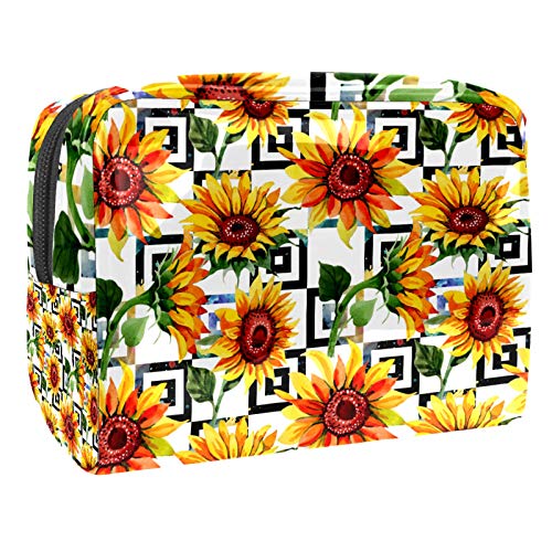 Kleine Make-up-Tasche, Reise-Kosmetiktasche für Damen und Mädchen, wasserdicht, tragbar, Kulturbeutel, tägliche Aufbewahrung, Organizer, Wildblumen, Sonnenblume von FunHOMEs