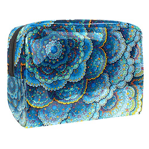 Kleine Make-up-Tasche, Reise-Kosmetiktasche für Damen und Mädchen, wasserdicht, tragbar, Kulturbeutel, tägliche Aufbewahrung, Organizer, blaue Mandala-Blume von FunHOMEs