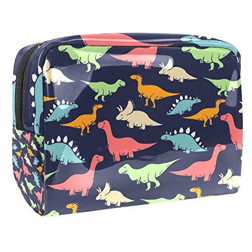 Kleine Make-up-Tasche, Reise-Kosmetiktasche für Damen und Mädchen, wasserdicht, tragbar, Kulturbeutel, tägliche Aufbewahrung, Organizer, buntes Dinosaurier-Muster von FunHOMEs