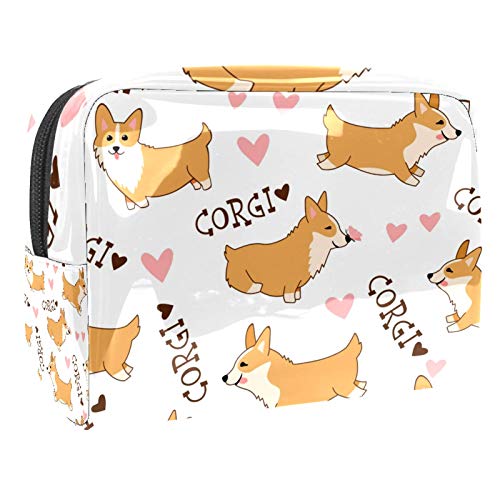 Kleine Make-up-Tasche, Reise-Kosmetiktasche für Damen und Mädchen, wasserdicht, tragbar, Kulturbeutel, tägliche Aufbewahrung, Organizer, niedlicher walisischer Cartoon-Corgi von FunHOMEs