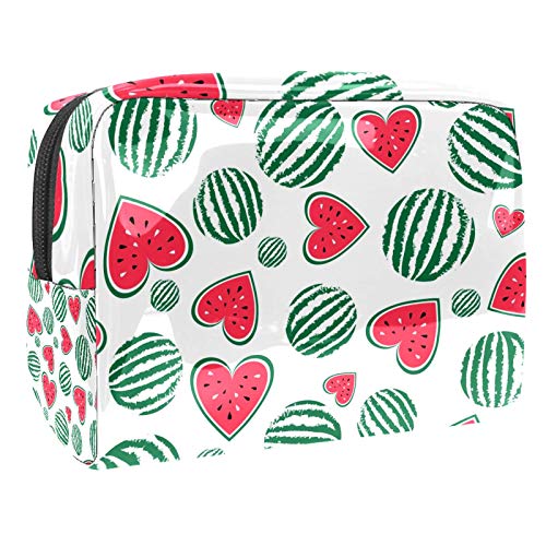 Kleine Make-up-Tasche, Reise-Kosmetiktasche für Damen und Mädchen, wasserdicht, tragbar, Kulturbeutel, tägliche Aufbewahrung, Organizer, rotes Herz, Wassermelone von FunHOMEs