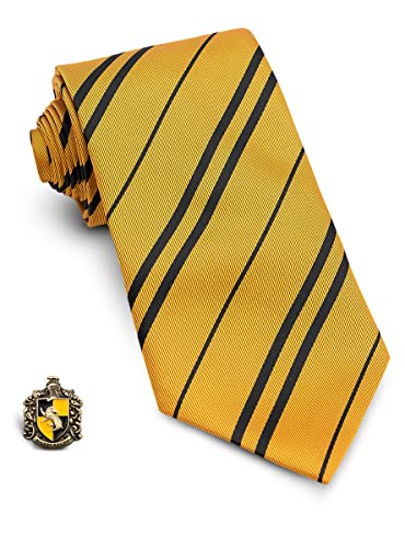 Funidelia | Hufflepuff Harry Potter Krawatte mit Anstecknadel für Herren Das beste Merchandising, um echte Fans zu Weihnachten, Geburtstagen oder andere Anlässen - Gelb von Funidelia