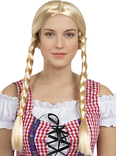 Funidelia | Oktoberfest Perücke für Damen Tiroler, Bayrisch, Oktoberfest, Deutschland - Zubehör für Erwachsene, Zubehör für Kostüm - Gelb von Funidelia