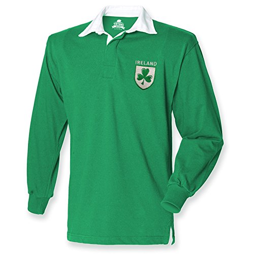 Retro Herren-Rugbyshirt für Irland-Fans, Trikot mit Kleeblatt-Logo 6 Nations Irisch Gr. M, Grün - Irish Green von FunkyShirt