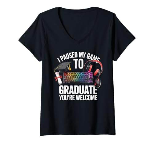 Damen Lustiges Geschenk zum Schulabschluss, Gamer, Paused Game Graduate T-Shirt mit V-Ausschnitt Damen Lustiges Geschenk zum Schulabschluss, Gamer, Paused Game Graduate T-Shirt mit V-Ausschnitt von Funny Graphic Tees For Women and Men