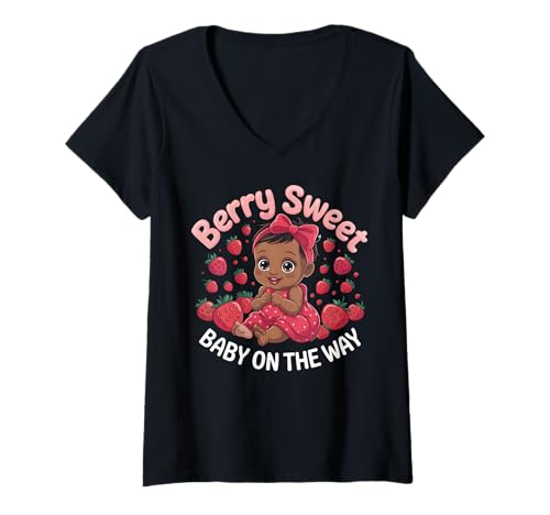 Damen Baby Shower Schwangerschaftsankündigung Berry Sweet Baby T-Shirt mit V-Ausschnitt Damen Baby Shower Schwangerschaftsankündigung Berry Sweet Baby T-Shirt mit V-Ausschnitt von Funny Graphic Tees Women Men Kids